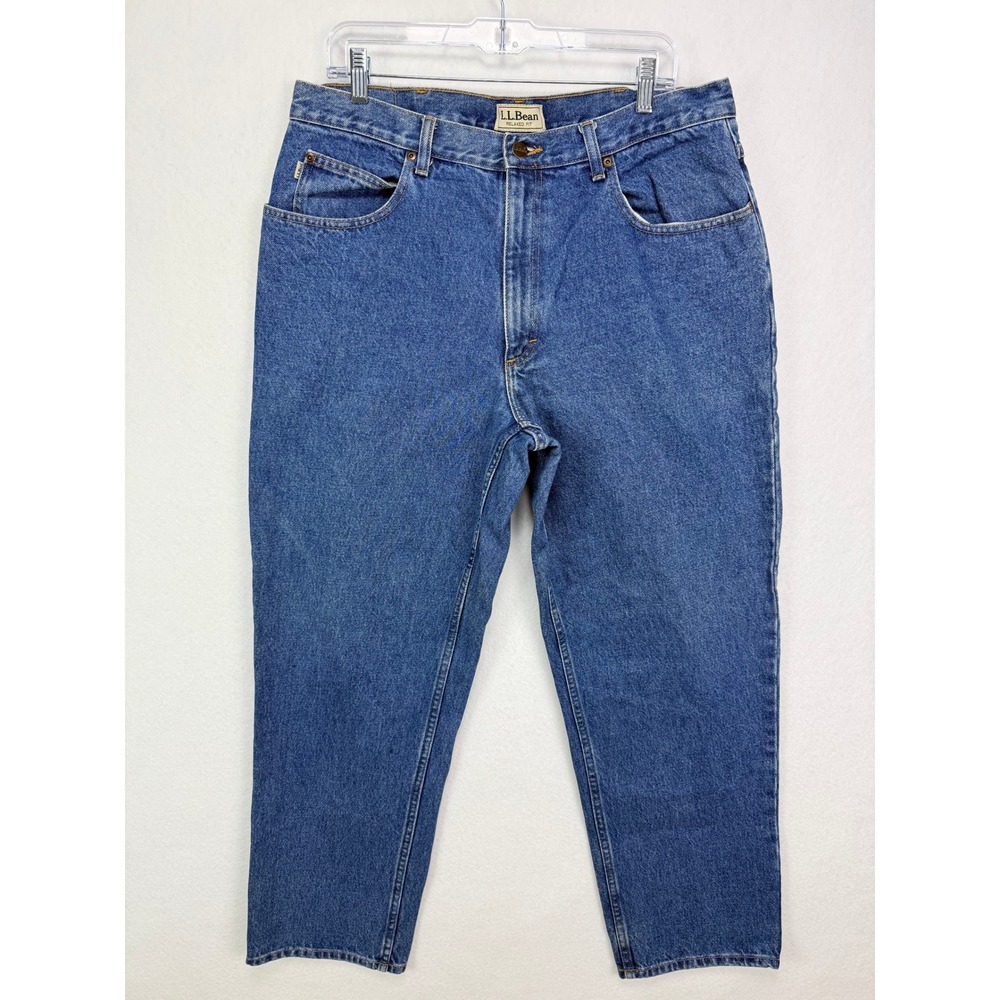 LL Bean Relaxed Fit Mens Jeans 36x30 Blue VTG 5 Pocket Zip Fly Workwear